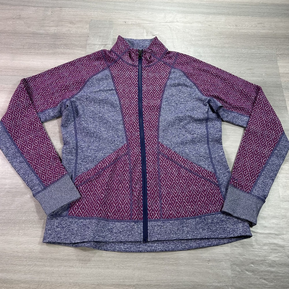 Marmot Jacket Womens Large Purple Full Zip Geometric Knit Stretch Hiking SCC-418